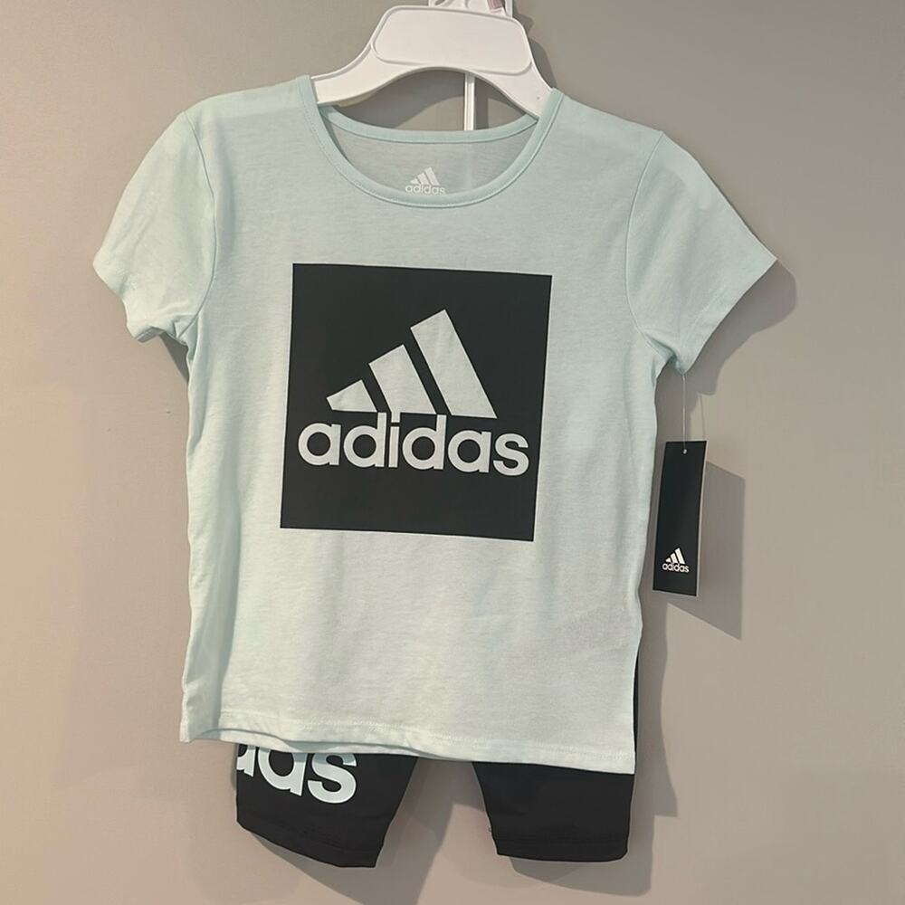 Adidas Size‎ 6 Ice Mint/Black Bike Short and Tee 2-Piece Matching Set